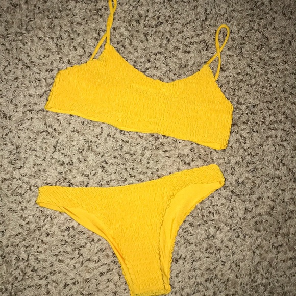 two piece yellow bathing suit